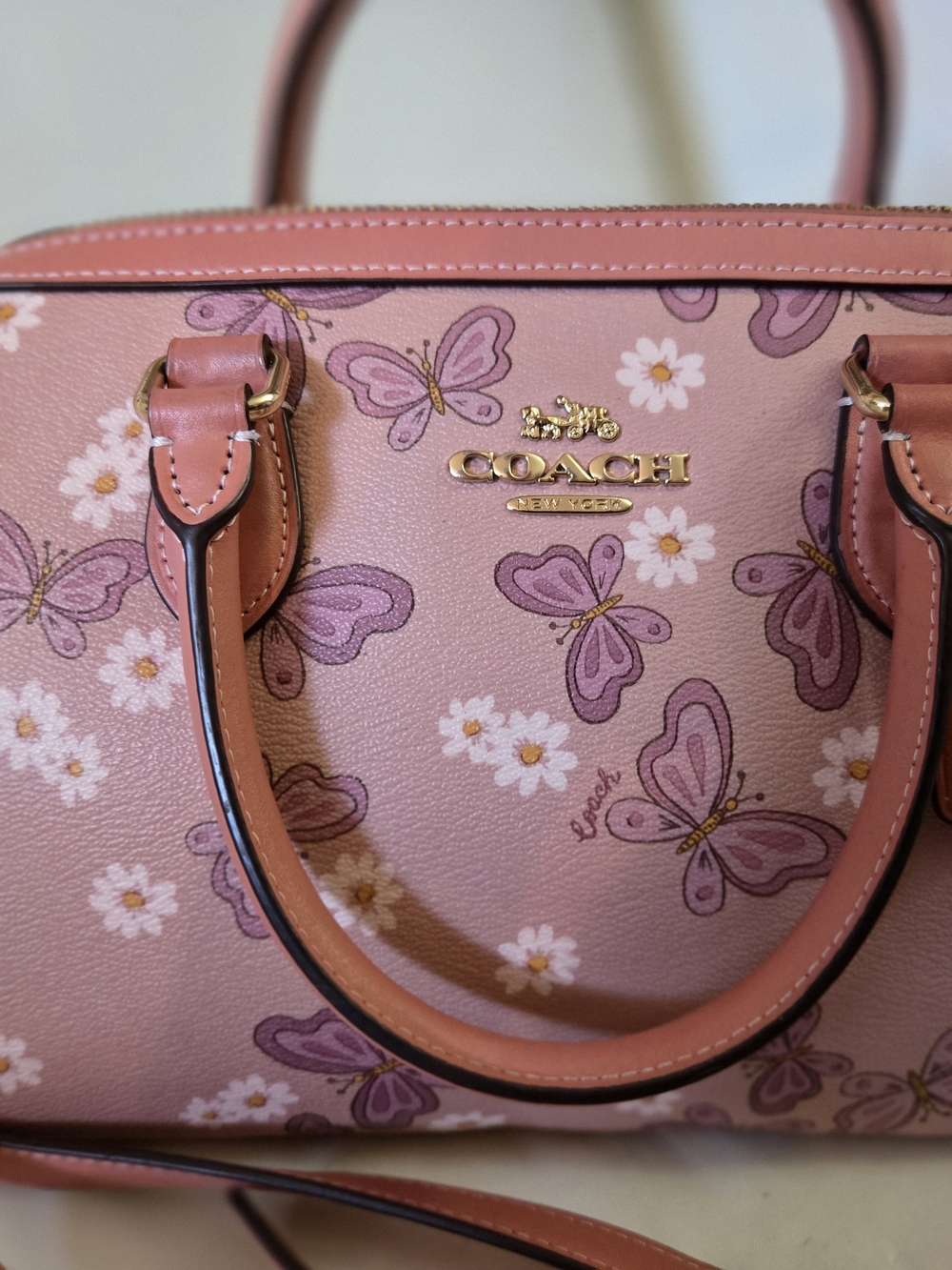 Coach Rowan Limited Edition Pink Butterfly Meadow Satchel Handbag - Picture 3 of 11
